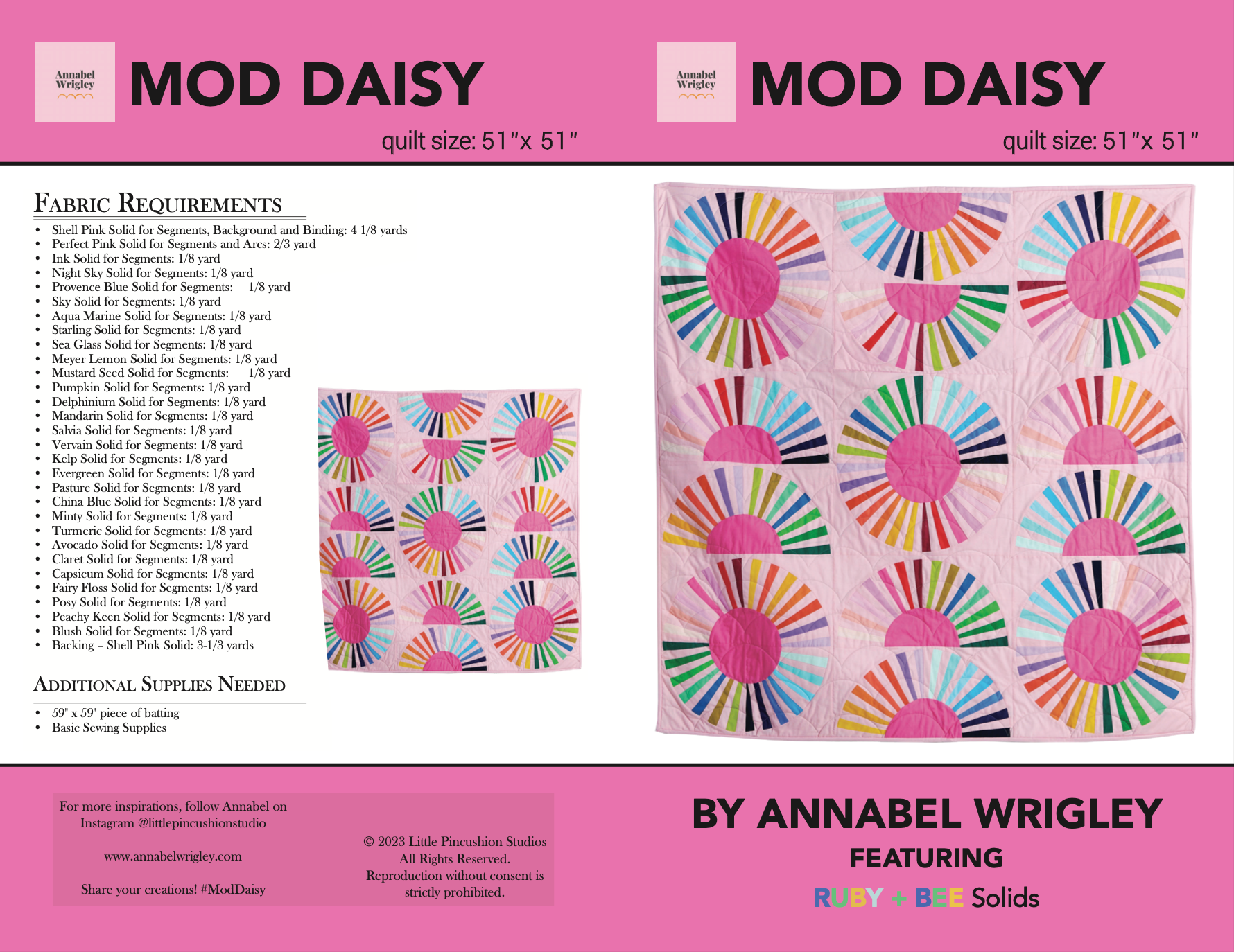 Mod Daisy quilt pattern - paper pattern – Annabel Wrigley handmade